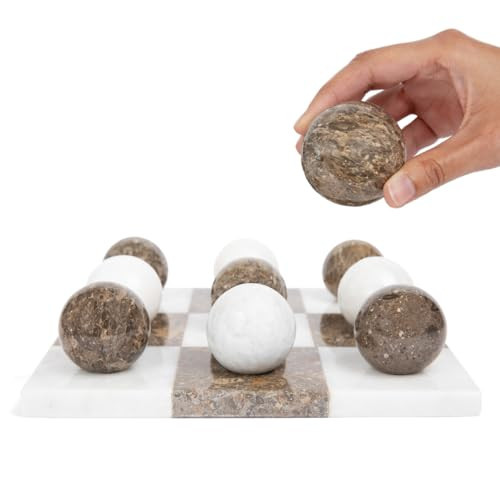 Marble Tic Tac Toe Set | Decorative Round Tic Tac Toe Game Set | Coffee Table Decor - Coffee Table Game - Tabletop Game - Room Decor - Modern Home Decor - Bookshelf Decor (Brown and White Marble) | Amazon (US)
