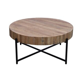 Fireside Black Iron and Reclaimed Elm Round Cocktail Table - Overstock - 30392507 | Bed Bath & Beyond