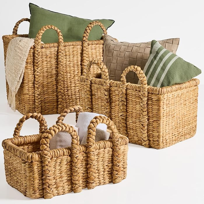 Best Choice Products 3Pc Shelf Baskets, Small, Large and XL Chunky Woven Wicker Rattan Storage Ba... | Amazon (US)