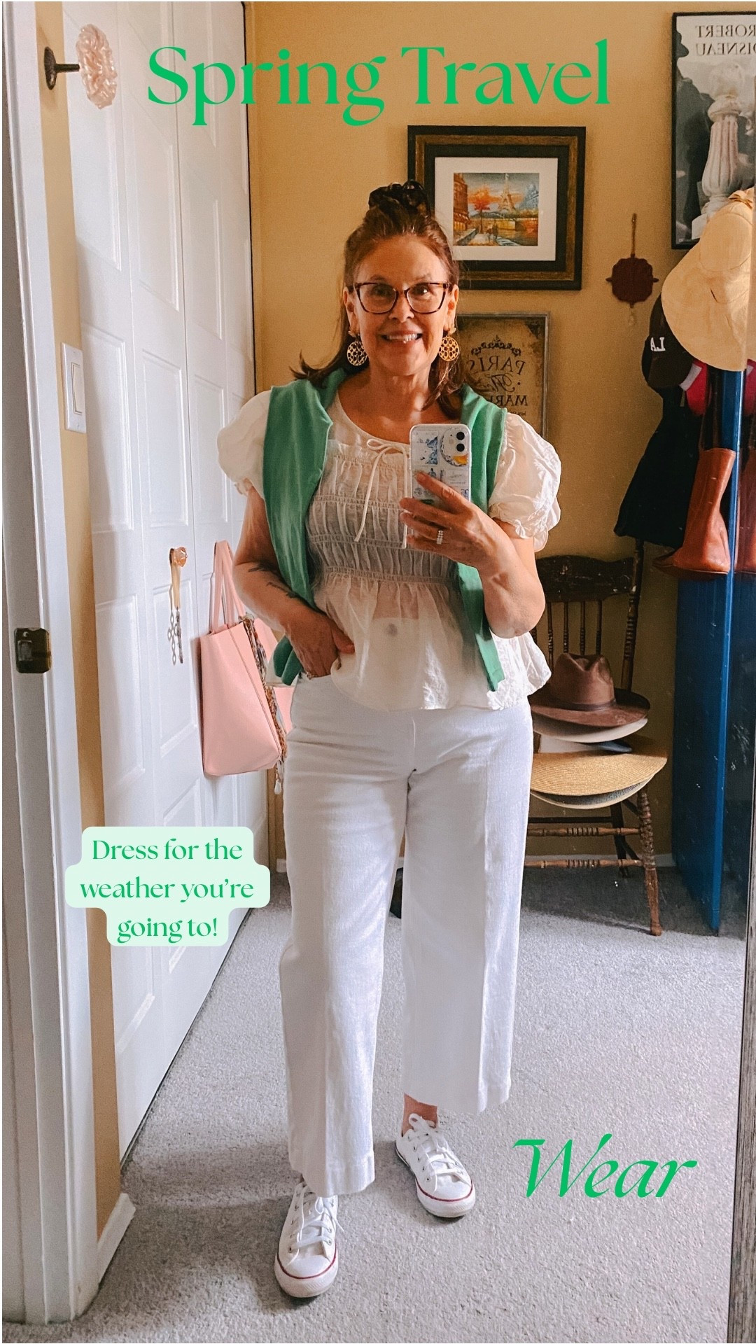 Spring travel wear. Good tip is to dress for the weather your going too. Comfy white jeans, smoked top and converse sneaks!

#LTKover50style #LTKstyletip #LTKjeans