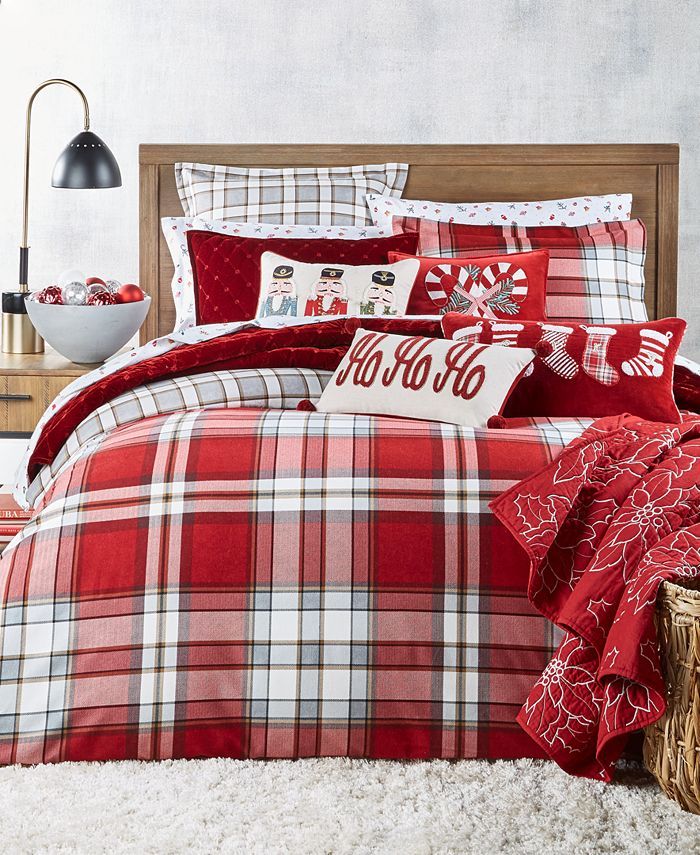 Martha Stewart Collection Holiday Flannel Red Plaid Full/Queen Duvet Cover, Created for Macys & R... | Macys (US)