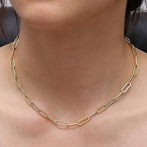18" Paperclip Chain Necklace for Women,18k Gold Plated Satellite Chain Snake Chain Necklace Cuban... | Amazon (US)