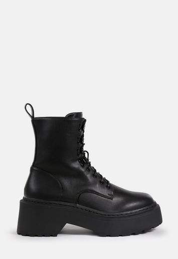 Missguided - Black Lace Up Chunky Sole Ankle Boots | Missguided (US & CA)