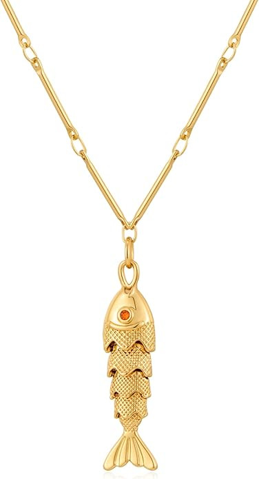 Beach Charm Necklaces Gold Sliver Fish Drop Necklace for Women Dainty Beach Jewelry | Amazon (US)