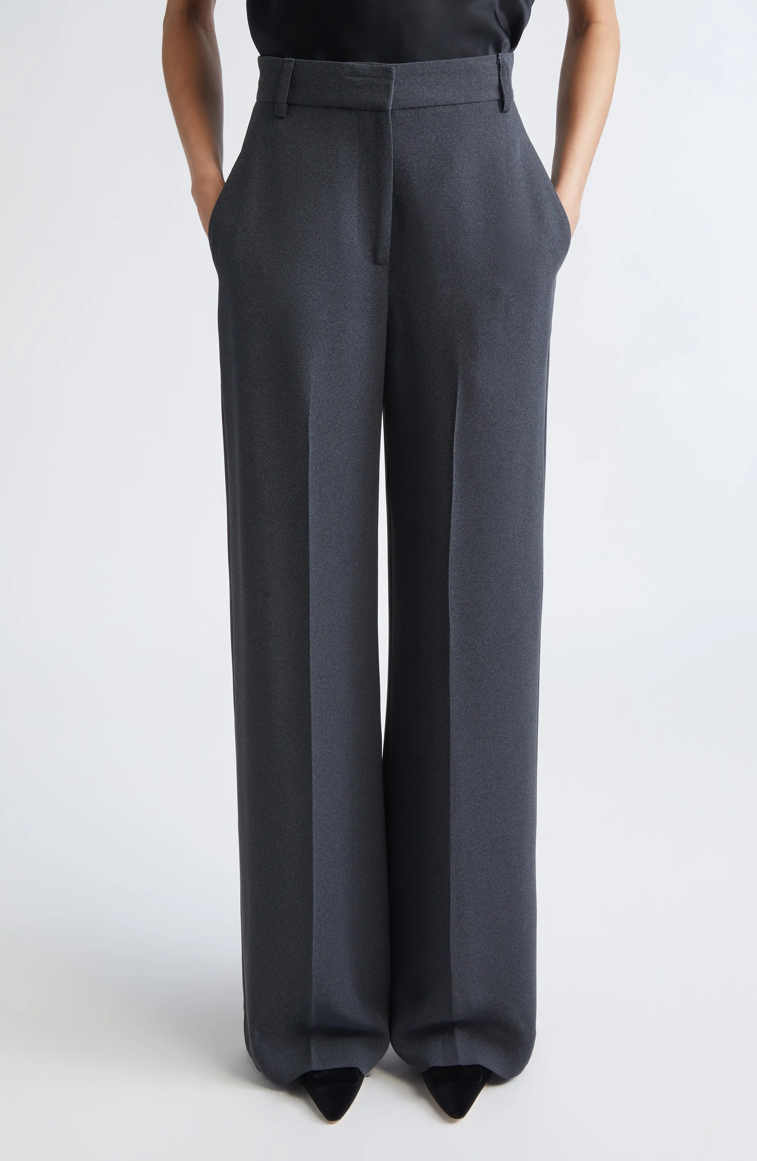 High Waist Heathered Crepe Wide Leg Pants (Women) | Nordstrom | Nordstrom