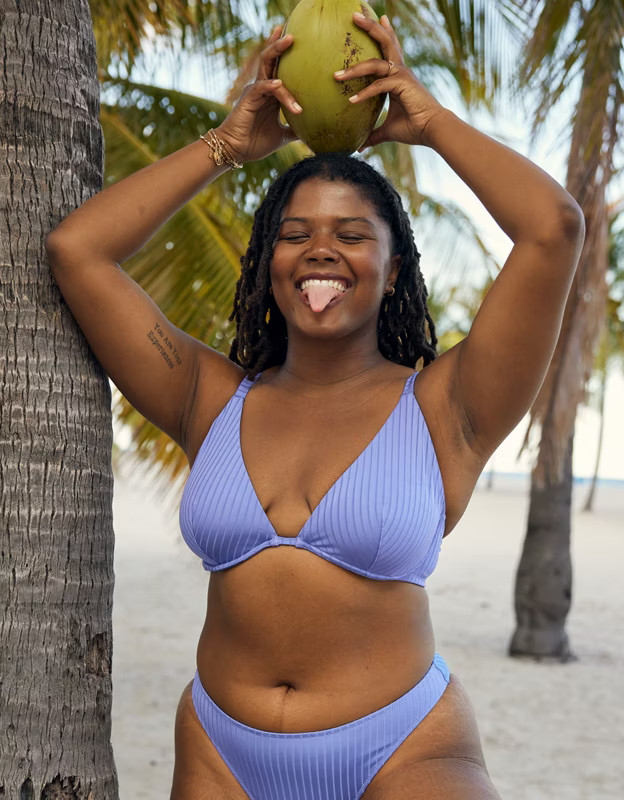 Aerie Ribbed Shine Underwire Plunge Bikini Top | American Eagle Outfitters (US & CA)