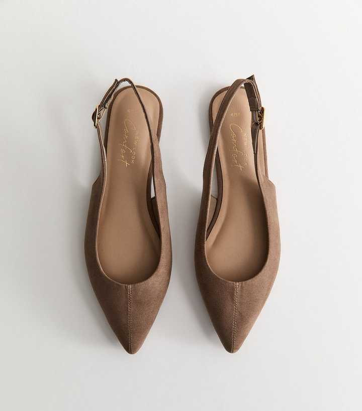 Brown Faux Suede Pointed Slingback Flats | New Look | New Look (UK)
