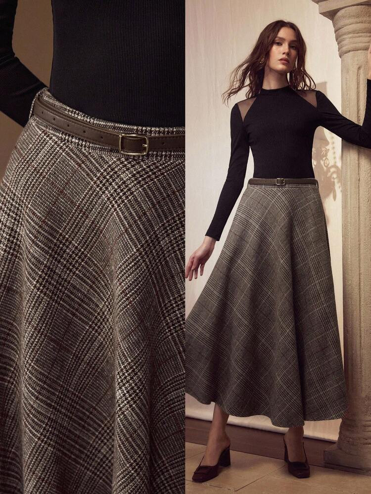 MOTF PREMIUM BELTED A-LINE SKIRT | SHEIN