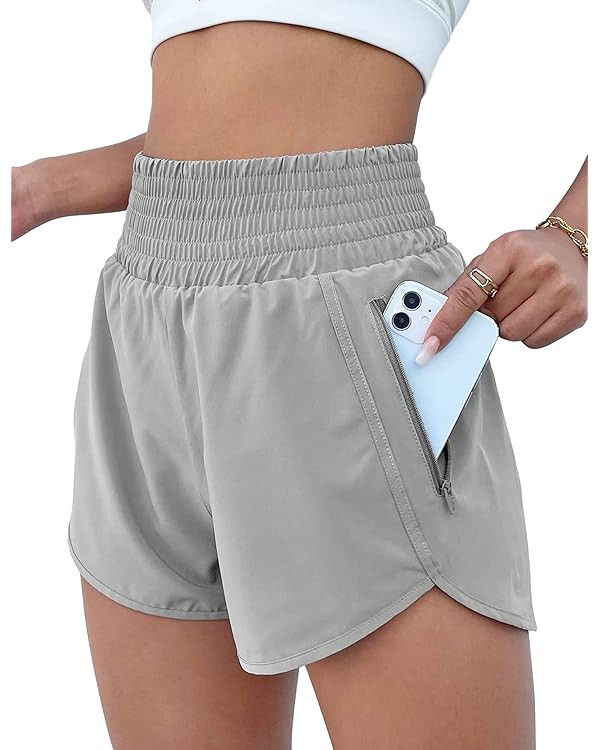 BMJL Women's Athletic Shorts High Waisted Running Shorts Pocket Sporty Shorts Gym Elastic Workout... | Amazon (US)