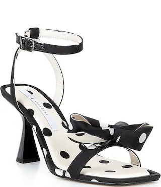 Ransley Polka Dot Satin Bow Square Toe Dress Sandals | Dillard's