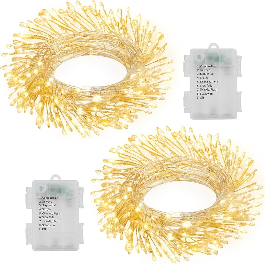 2 Pack Cluster Fairy Lights Battery Operated, Total 20Ft 400 LED Christmas Fairy Lights with Time... | Amazon (US)