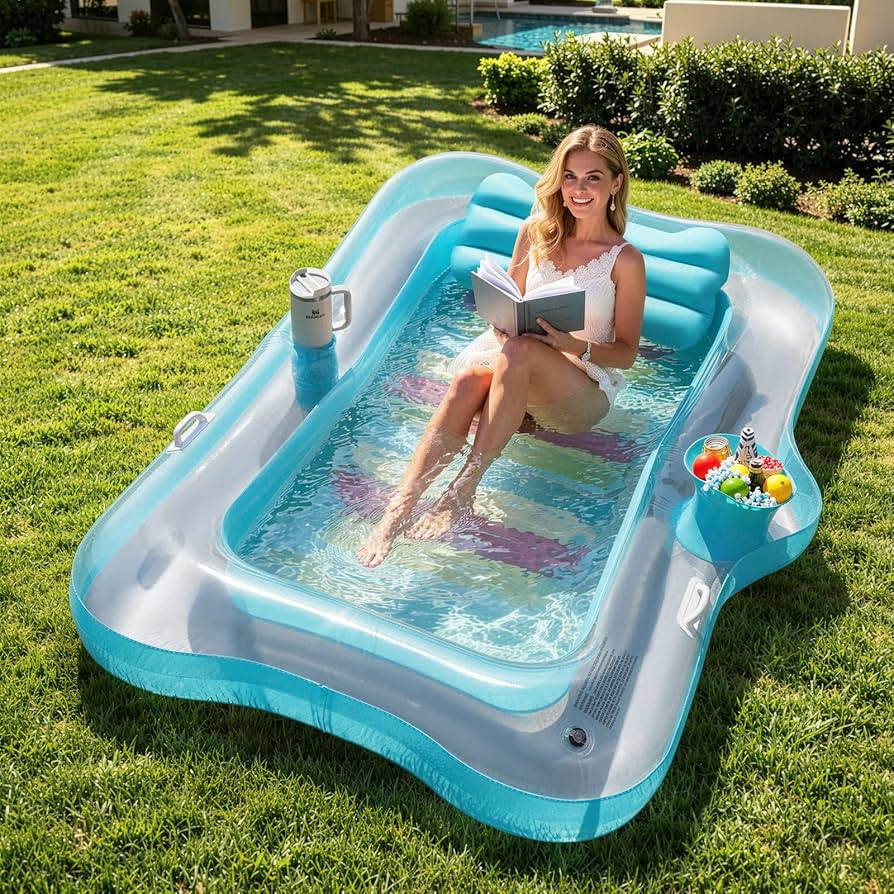 MoKo Pool Floats Adult, Floating Bed with Ice Bar, Tanning Bed Pool Raft Inflatable Lounger with ... | Amazon (UK)