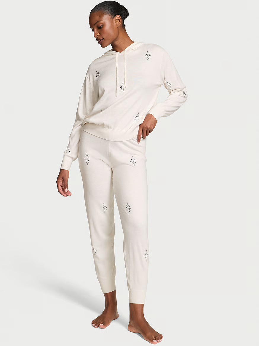 Buy Luxe Knit Crystal Sparkle Jogger Pants, Coconut White - Order Bottoms online - Victoria's Sec... | Victoria's Secret (US / CA )