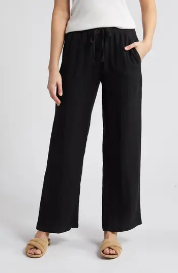 Caslon® Drawstring Straight Leg Linen Pants | Nordstrom | Nordstrom