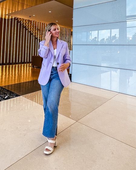 Lavender blazer outfit, how to wear an oversized blazer to work, oversized blazer outfit idea for spring 

Wearing a size XS in the blazer (normally a size S in this brand) - size down one! 

#LTKstyletip #LTKSeasonal #LTKunder50