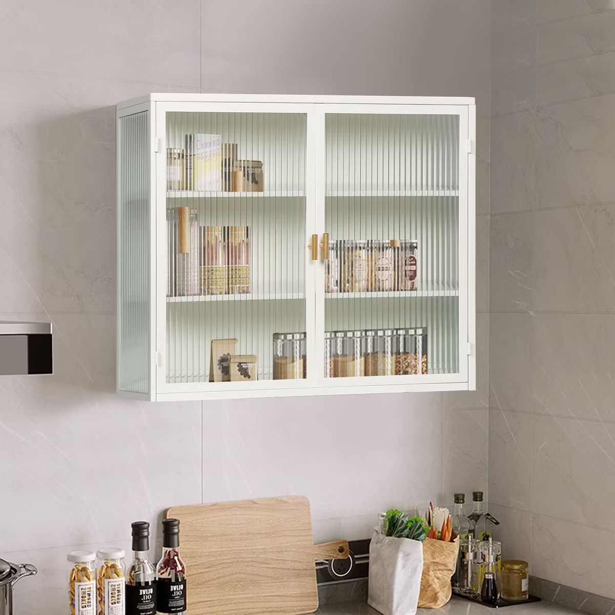 27.56" Modern 2 Glass Door Wall Cabinet with Triple Tier Storage - ModernLuxe | Target