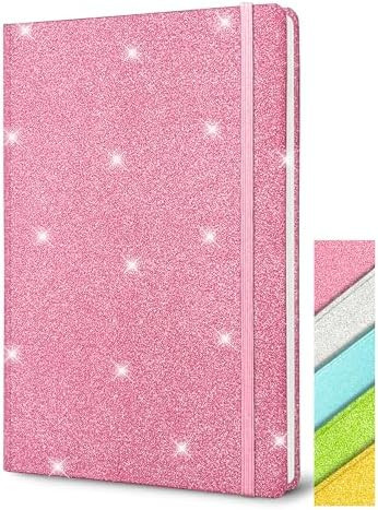 Pink Glitter Notebook, 8.3x5.7” 160 Lined Pages Glitter Never Peel Off Sparkle Journal for Girl... | Amazon (US)