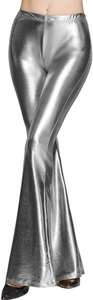 SIAEAMRG Womens Shinny Metallic Sequins High Waist Stretchy Bell Bottom Flared Pants, Wet Look Pa... | Amazon (US)