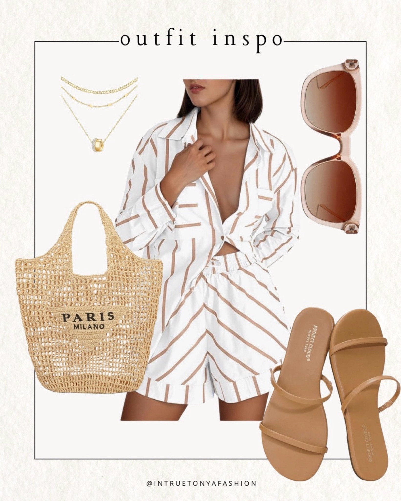 Vacation outfit idea from amazon — striped matching 2 piece set, sandals, Paris beach bag, stacked necklace, and sunglasses 





vacation outfits, tropical outfits, beach outfits, beach clothes, resort wear 2026, summer outfits, beach vacation outfit

#LTKootd #LTKSaleAlert #LTKTravel