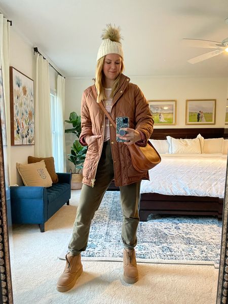 Casual comfy Christmas outfit

Ribbed faux fur pom beanie is on sale - great last minute gift or stocking stuffer idea!

Quilted coat is on sale too. I sized up one like I normally do in coats and it is roomy, good for layerings

Olive green cotton joggers

Platform Uggs 

#LTKGiftGuide #LTKsalealert #LTKSeasonal