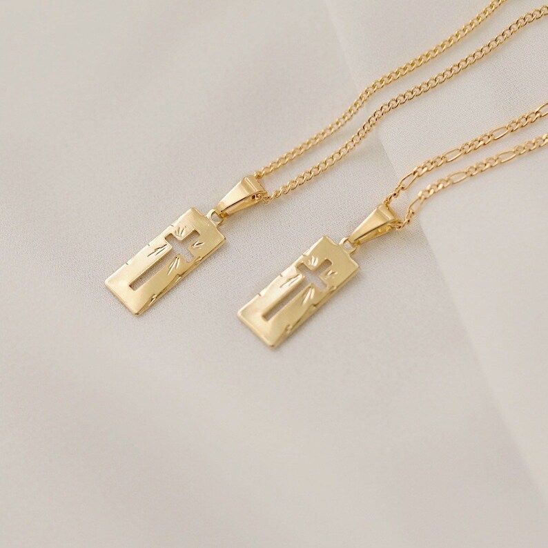18k Gold Filled Cross Necklace, Petite Cross Pendant, Saint Necklace, Catholic, Christian, Gold C... | Etsy (US)
