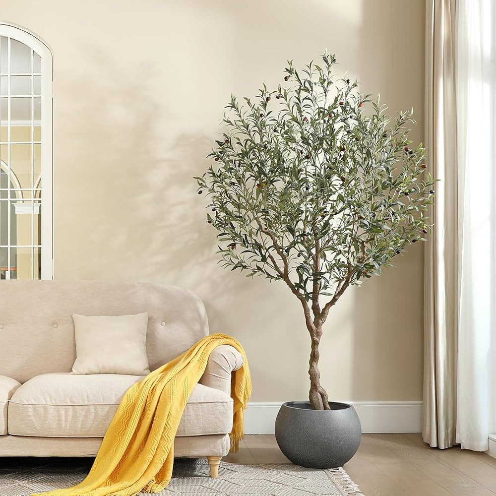 LOMANTO Olive Trees Artificial Indoor, 7Ft Artificial Olive Plants, Tall Faux Olive Tree, Fake To... | Amazon (US)