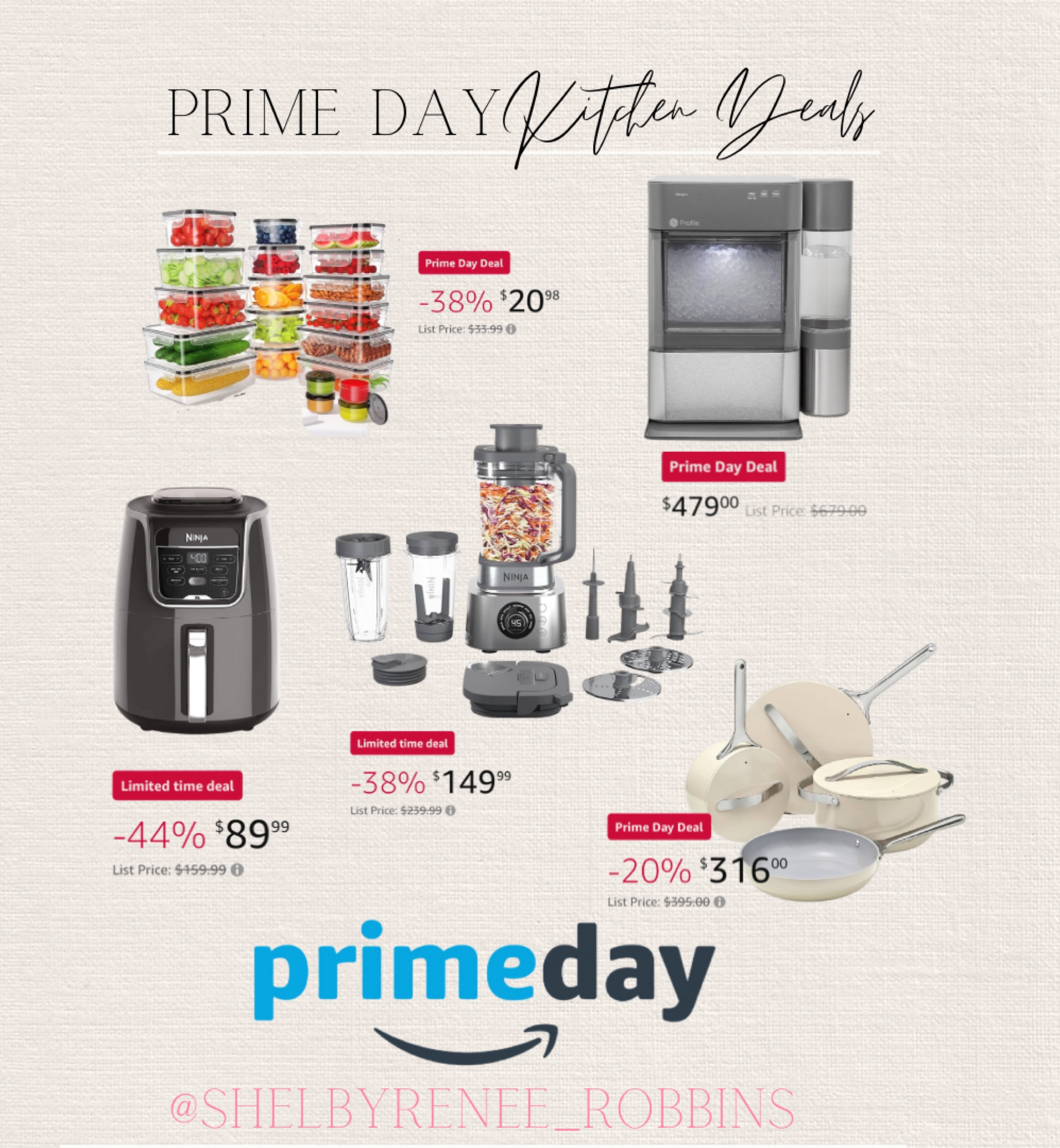 Amazon prime day kitchen deals, glass storage containers, nugget ice maker, air fryer, caroway non toxic pots and pans, ninja blender and food processor 

#LTKSaleAlert #LTKSeasonal #LTKHome