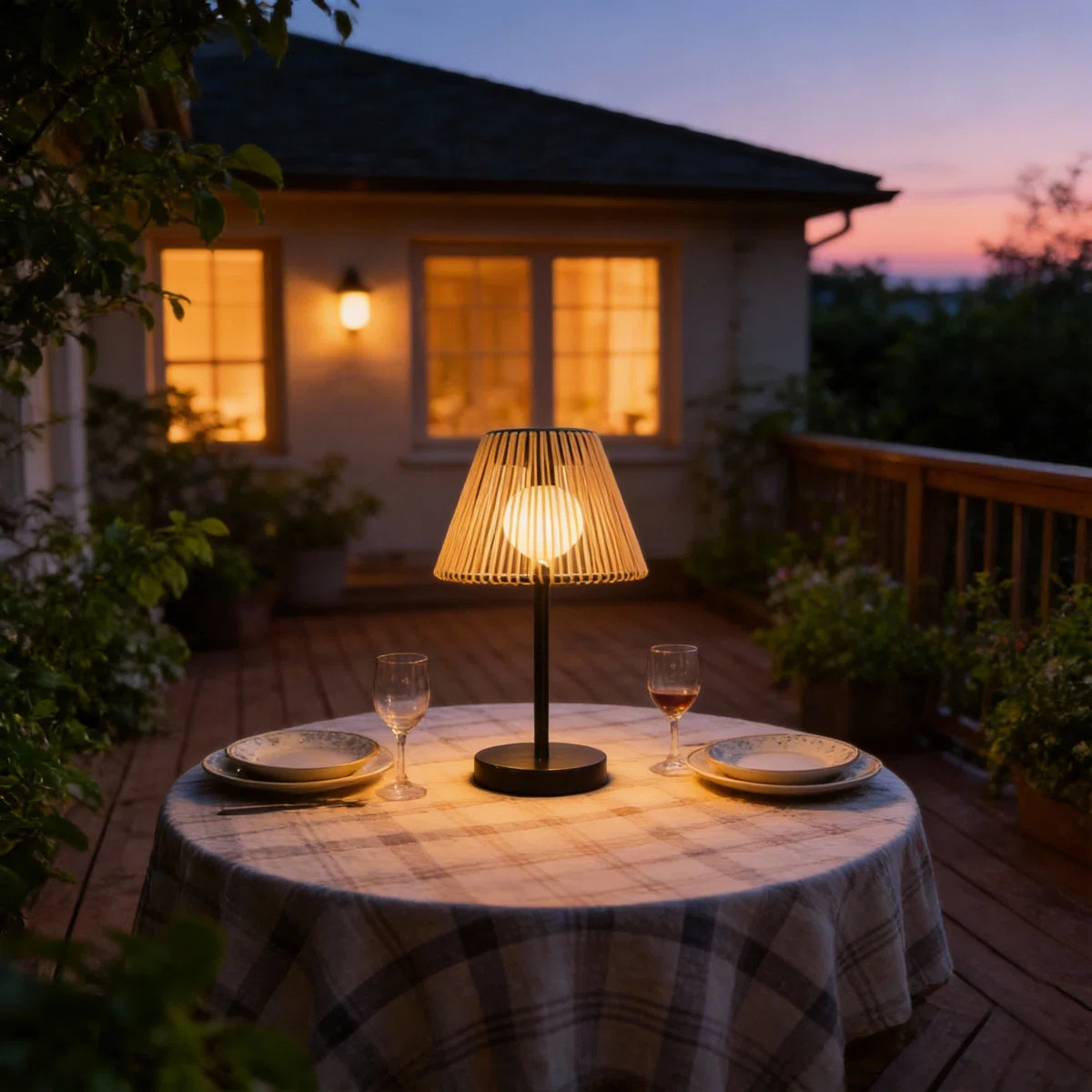 Solar Powered Table Lamp, Rattan Wicker Shade, Khaki Color, PP and Iron Material, Garden Courtyar... | Wayfair North America
