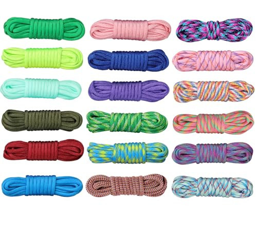 CAMEANE 18 Colors 10Feet Paracord Kit- Multifunction Paracord Ropes Combo Craft Kit for Making Bracelet, Lanyard, Dog Collar (A, 18 Colors) | Amazon (US)