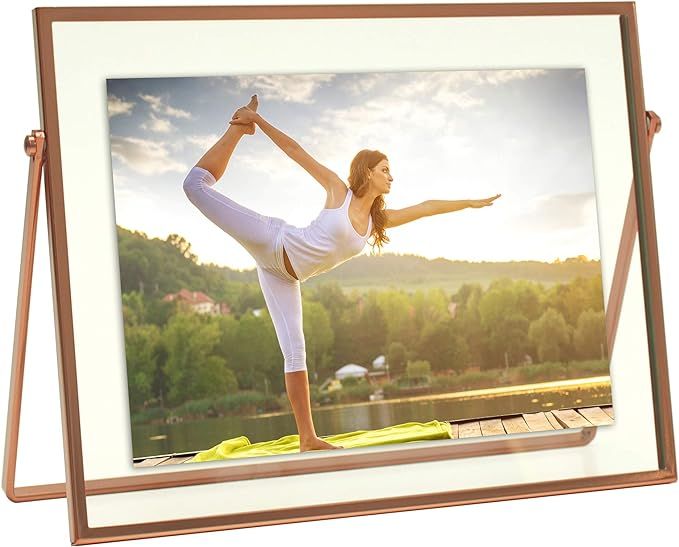 MIMOSA MOMENTS Rose Gold Metal Floating Picture Frame (Rose Gold, 5x7 horizontal) | Amazon (US)