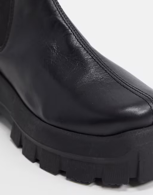 ASOS DESIGN Aqum premium leather chunky chelsea boots in black | ASOS | ASOS (Global)