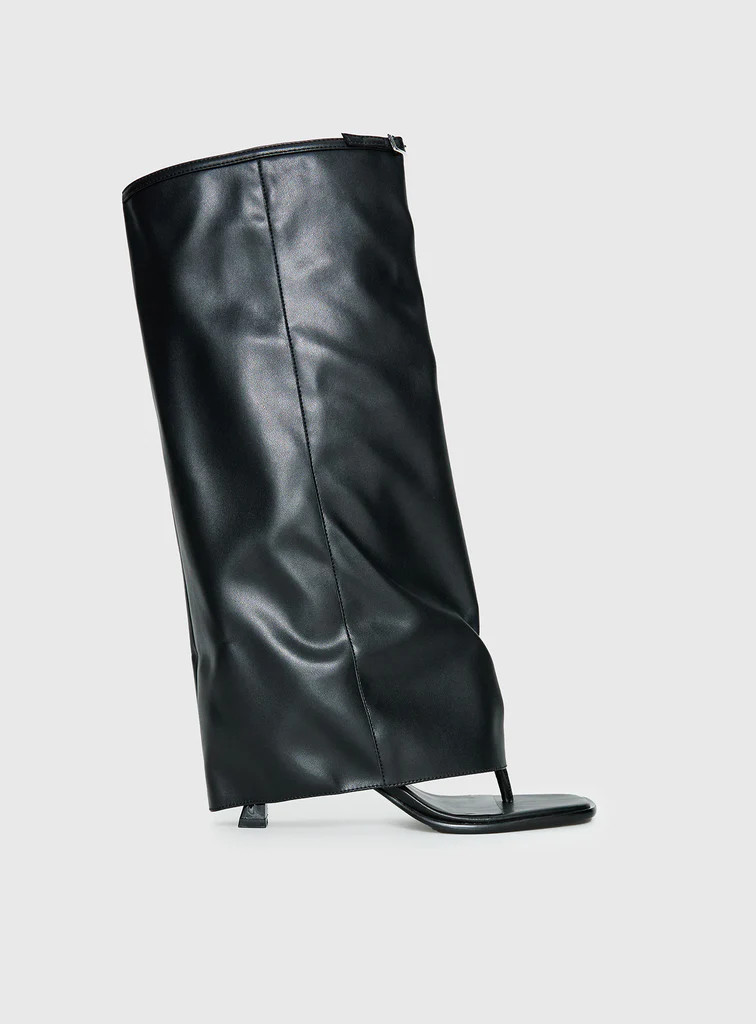 Burning Daylight Open Toe Knee High Boots Black | Princess Polly US