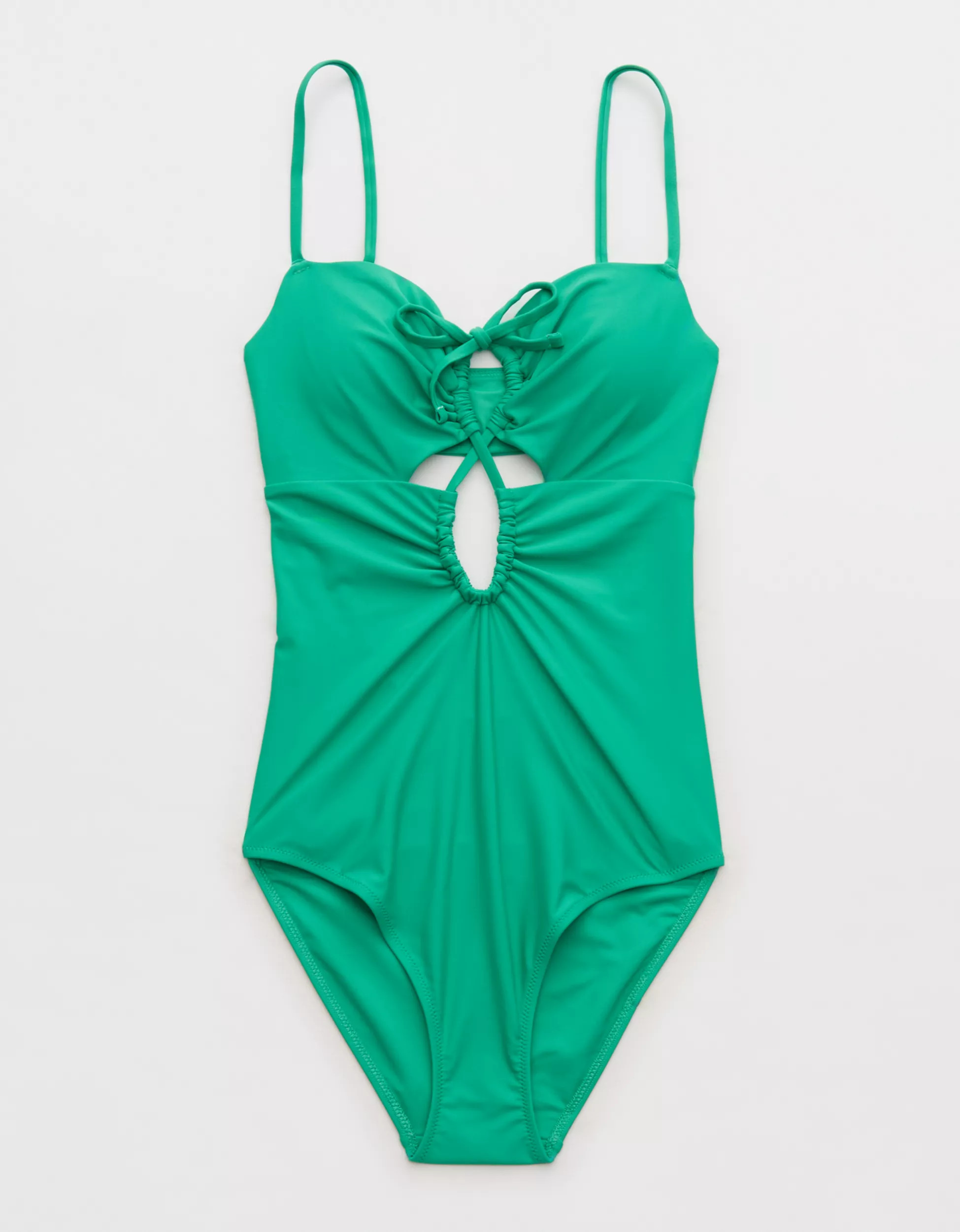 Aerie Ruched Cutout Full Coverage One Piece Swimsuit | American Eagle Outfitters (US & CA)