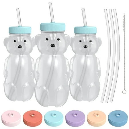 The 730 Project Honey Bear Straw Sippy Cup, 8 oz, Aqua, 3 Pack | Walmart (US)