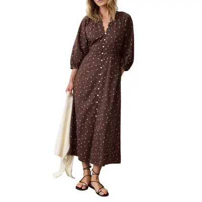 Marine Layer Willow Dot Maxi Dress in Chocolate Polka Dot at Nordstrom, Size X-Large | Nordstrom