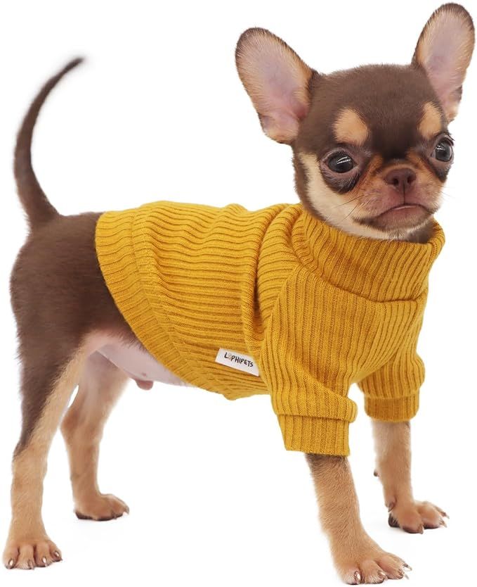 LOPHIPETS Small Dog Turtleneck Sweaters for Teacup Chihuahua Yorkie Puppy Cat Clothes-Yellow/XS | Amazon (US)