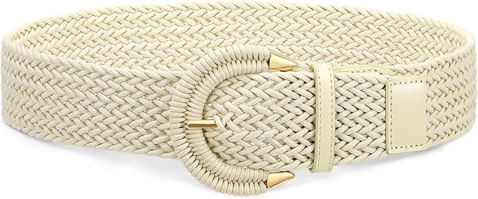 SANSTHS Women Braided Rattan Wide Belt Woven Waist Belt With Half-Circle Buckle for Summer Dress ... | Amazon (US)