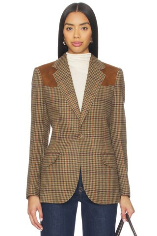 Polo Ralph Lauren Suede-trim Plaid Wool Blazer in 1927 Olive Multi Houndstooth from Revolve.com | Revolve Clothing (Global)