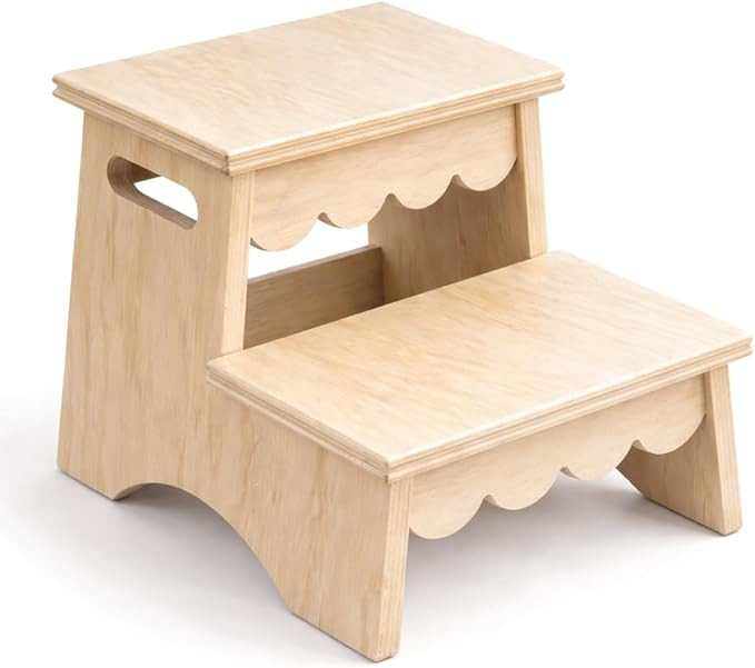 CAALMA Toddler Step Stool, Wooden Step Stool for Toddlers, Scalloped Kids Step Stool for Bathroom... | Amazon (US)