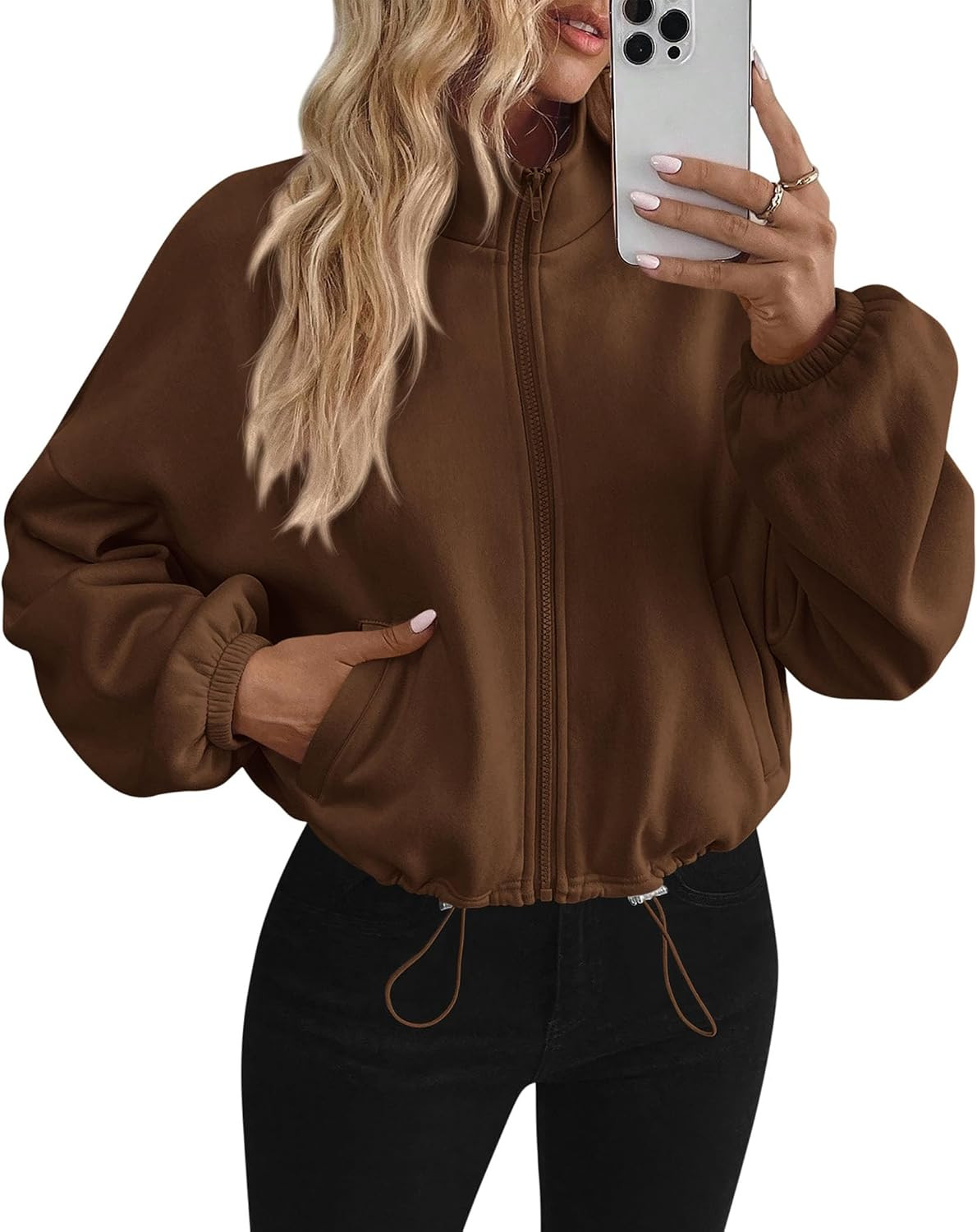 PRETTYGARDEN Womens Zip Up Fleece Cropped Sweatshirt Jacket | Amazon (US)