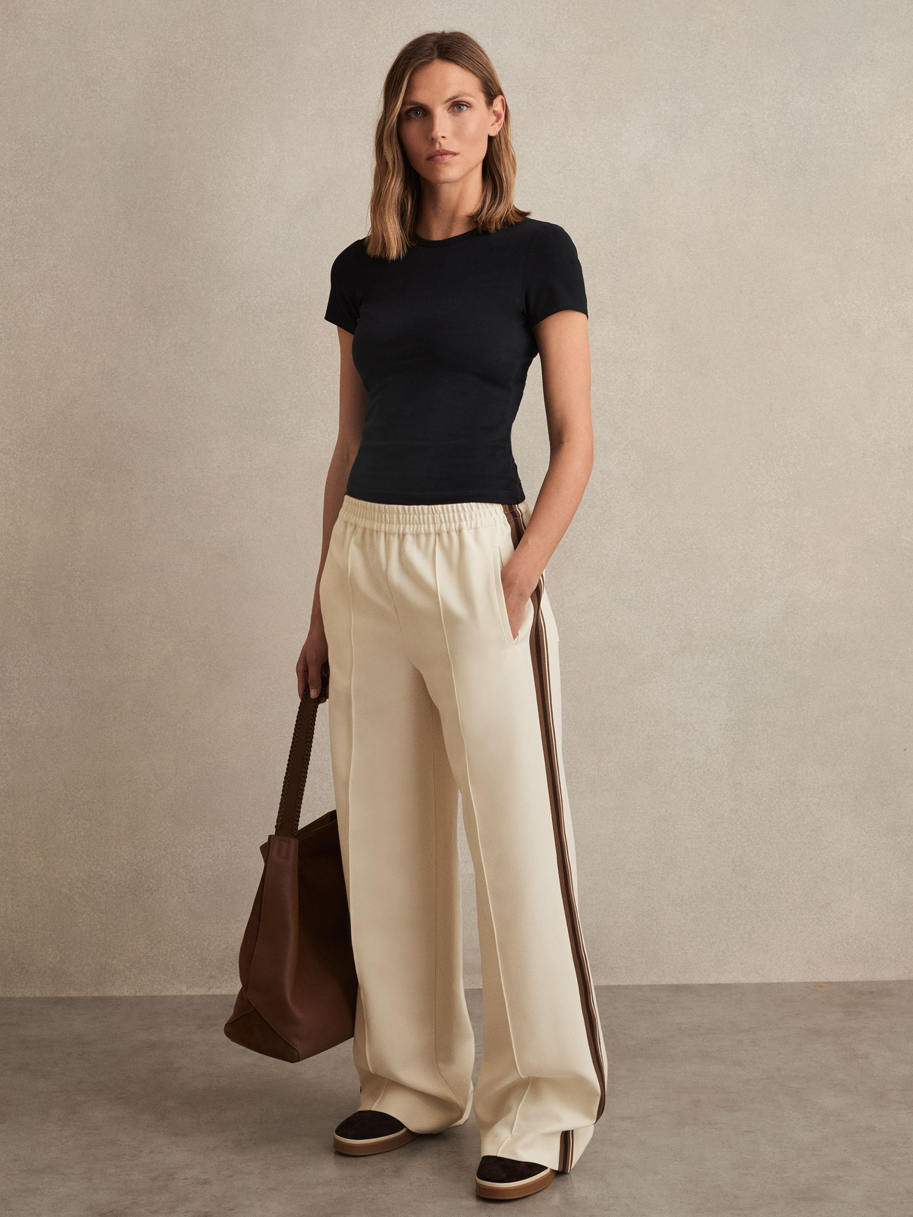 Side-Stripe Wide-Leg Trousers in Cream | Reiss US