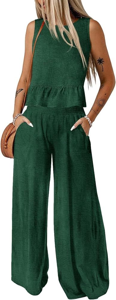 Dokotoo Pants Sets Women 2 Piece Outfits Sleeveless Round Neck Tank Tops Matching Sets for Women ... | Amazon (US)
