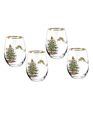 Spode Christmas Tree Stemless Wine Glasses, Set of 4 - Macy's | Macy's