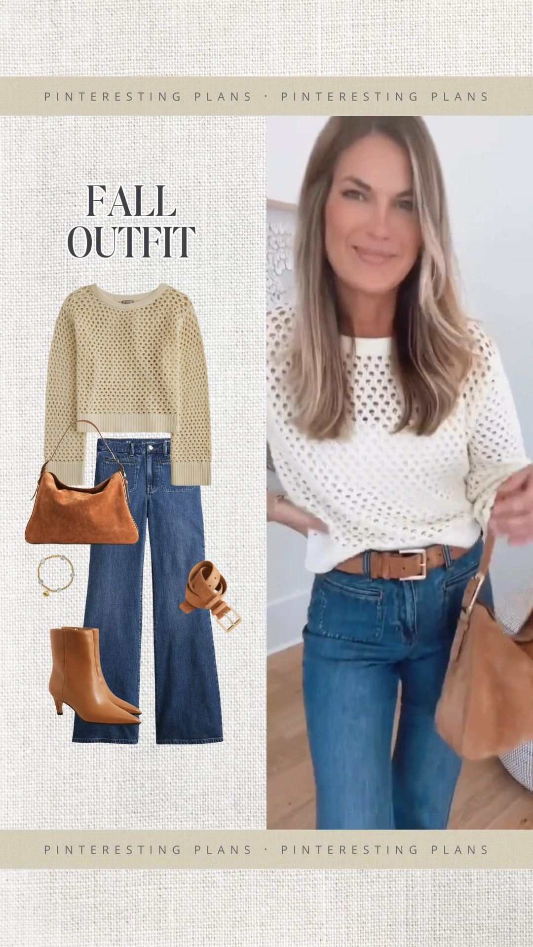 Fall outfit. Size down one in the waist of these jeans. I am in 26 tall - I am 5’11”.  Wearing small in the sweater.  

#LTKOver40 #LTKTall #LTKSaleAlert