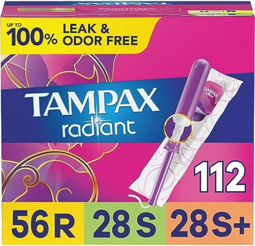 Tampax Radiant Tampons Multipack, Regular/Super/Super Plus Absorbency, With Leakguard Braid, Unsc... | Amazon (US)