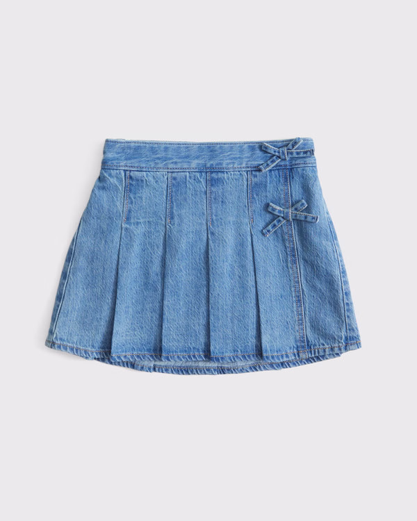 pleated wrap denim mini skort | Abercrombie & Fitch (US)
