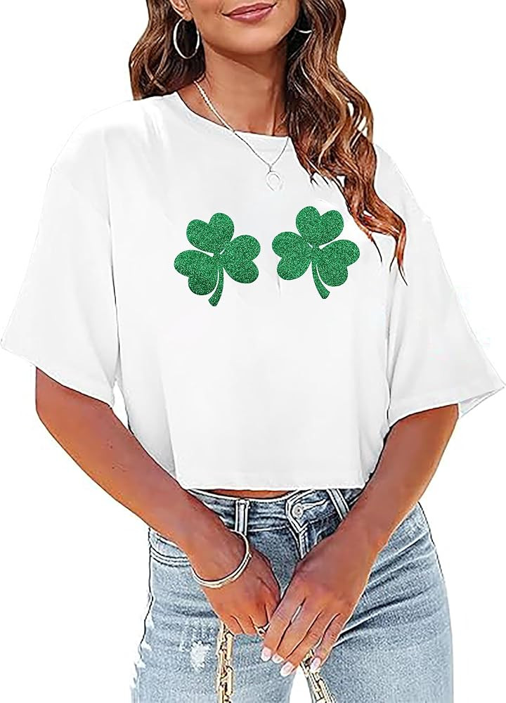 St Patricks Day Shirts Women Pattys Day Crop Top Shamrock Tshirt Lucky Short Sleeve Tops | Amazon (US)