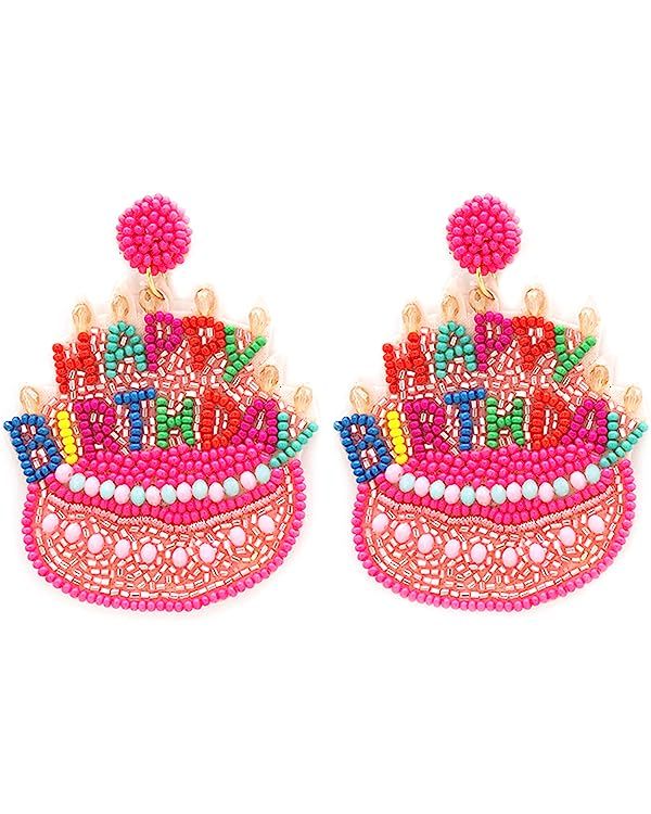Miracle Collection Beaded Birthday cake Birthday Queen Happy Birthday Earrings for Celebration Bi... | Amazon (US)