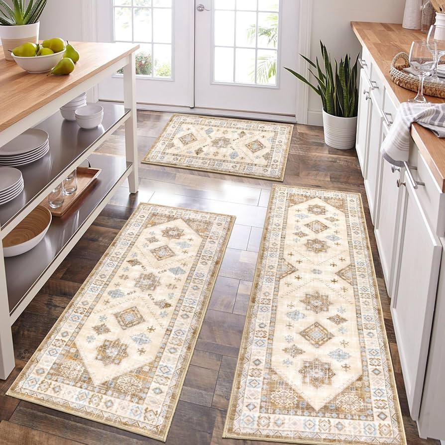 HEBE Boho Kitchen Rug Sets 3 Piece with Runner Non Slip Kitchen Rugs and Mats Washable Kitchen Ma... | Amazon (US)