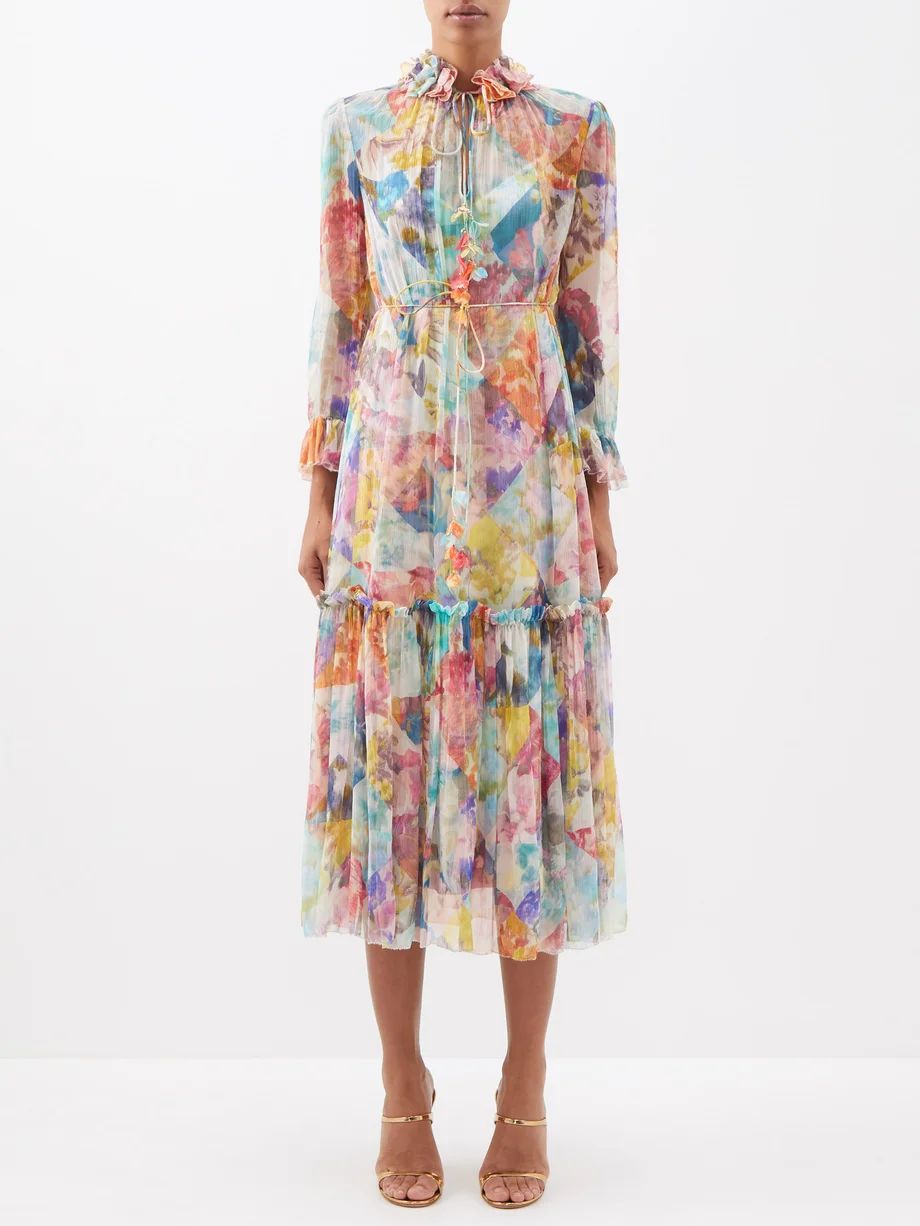 Ruffled floral-print silk-organza dress | Zimmermann | Matches (UK)